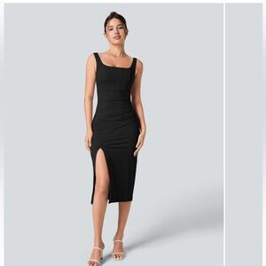 HALARA Black Sleeveless Midi Dress